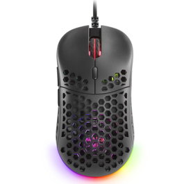 Mars Gaming MM55 Ratón Gaming Ultraligero 55g, Sensor Óptico 12800 DPI, RGB Chroma, Cable Paracord, Switches Mecánicos Huano, para PC/Consolas